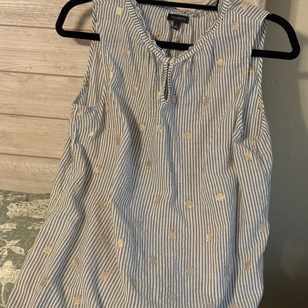 Talbots Gray and Gold Striped Blouse n
